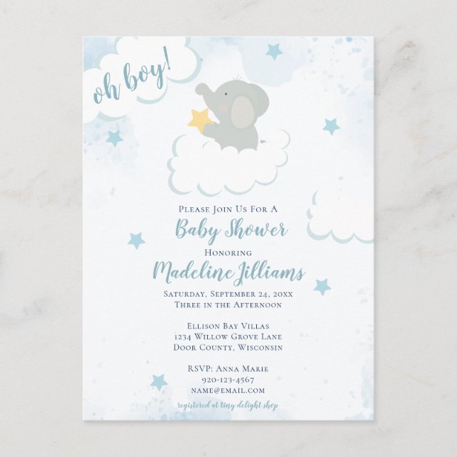 Watercolor Elephant Baby Shower Postcard (Front)