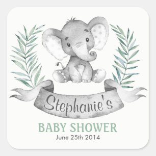 Watercolor Elephant Baby Shower Square Sticker