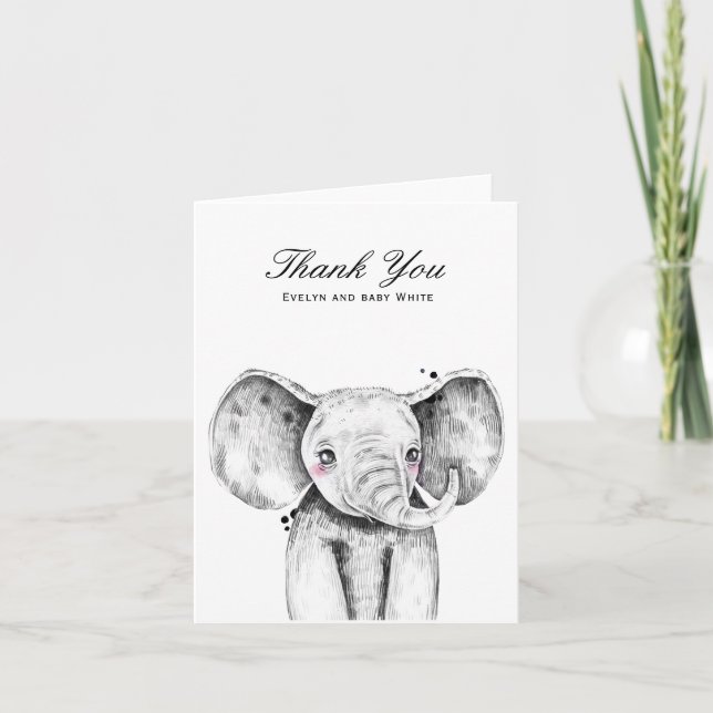 Watercolor Elephant | Baby Shower Thank You card (Front)