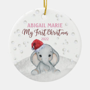 Watercolor Elephant Baby's 1st First Christmas Ceramic Tree Decoration