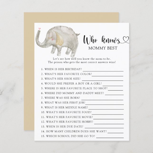 Watercolor Elephant Balloon - Who knows mummy best (Front/Back)