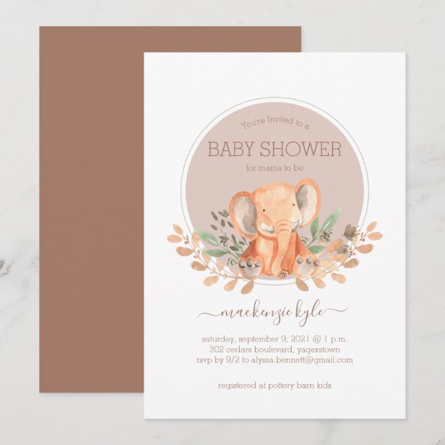 Watercolor Elephant Boho Safari Baby Shower (Front/Back)
