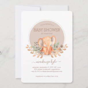 Watercolor Elephant Boho Safari Baby Shower Invitation