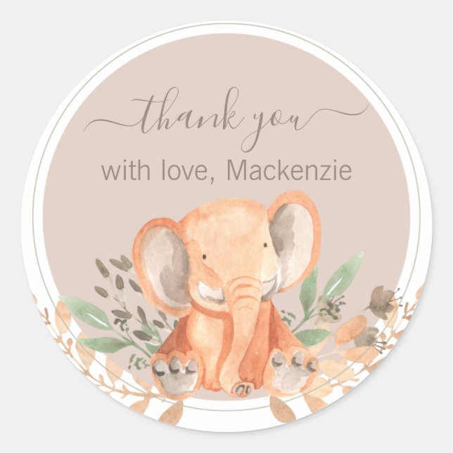 Watercolor Elephant Boho Safari  Classic Round Sticker (Front)