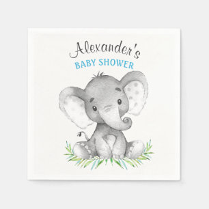 Watercolor Elephant Boy Baby Shower Napkin