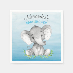 Watercolor Elephant Boy Baby Shower Napkin