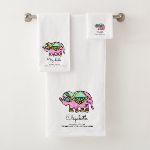 Watercolor elephant colourful modern personalised bath towel set