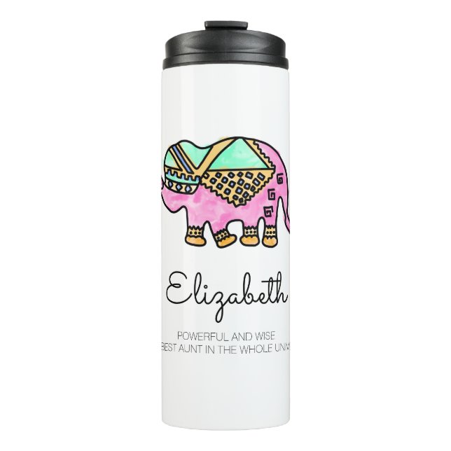 Watercolor elephant colourful modern personalised  thermal tumbler (Front)