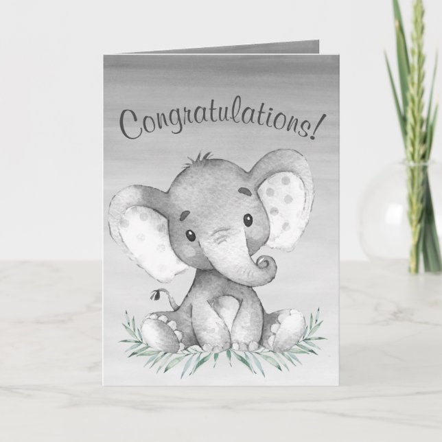 Watercolor Elephant Congratulations Card (Front)
