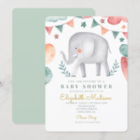 Watercolor Elephant Cute Baloons Baby Shower