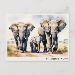 Watercolor Elephant Family Personalized Name Postcard