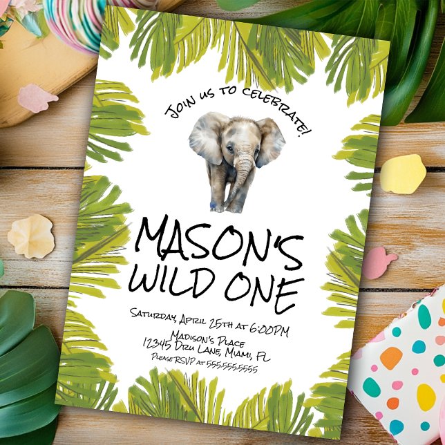 Watercolor Elephant First Birthday Invitation (Creator Uploaded)