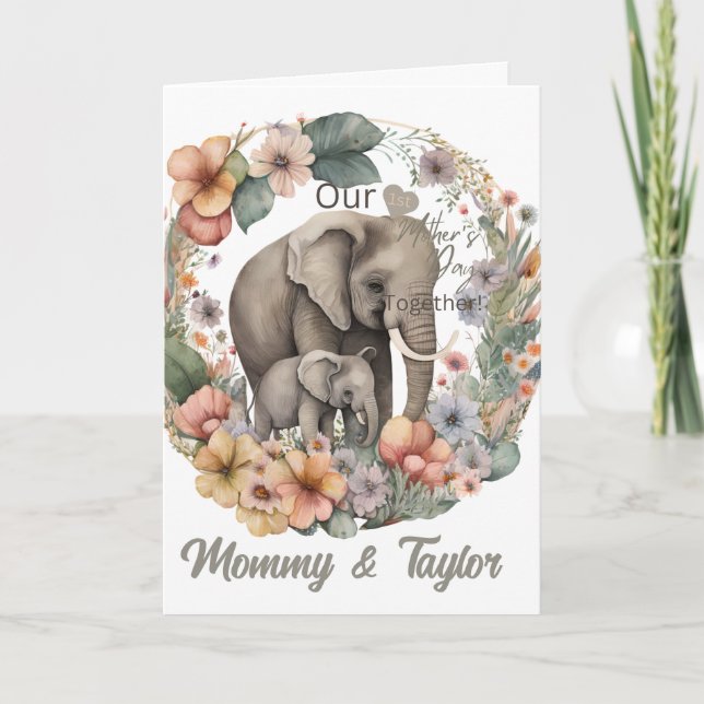 Watercolor Elephant First Mother's Day Card (Front)