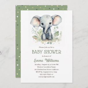 Watercolor Elephant Gender Neutral Baby Shower  Invitation