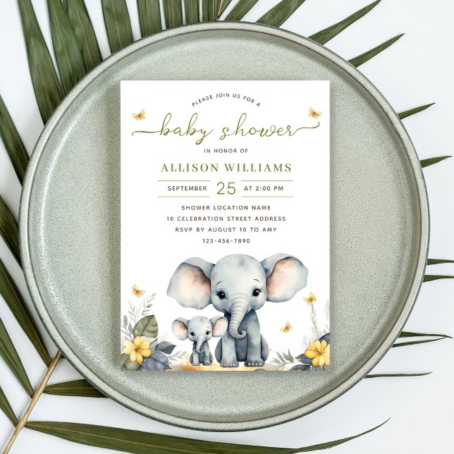 Watercolor Elephant Gender Neutral Baby Shower  Invitation (Creator Uploaded)