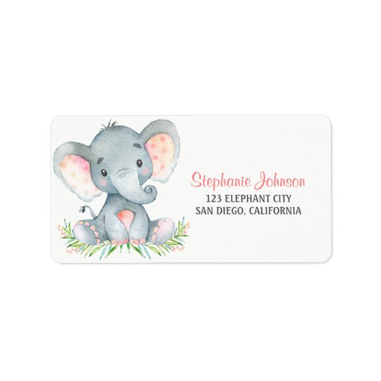 Watercolor Elephant Girl Address Label
