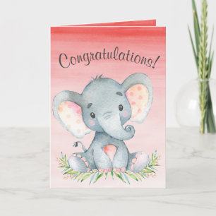 Watercolor Elephant Girl Congratulations Card