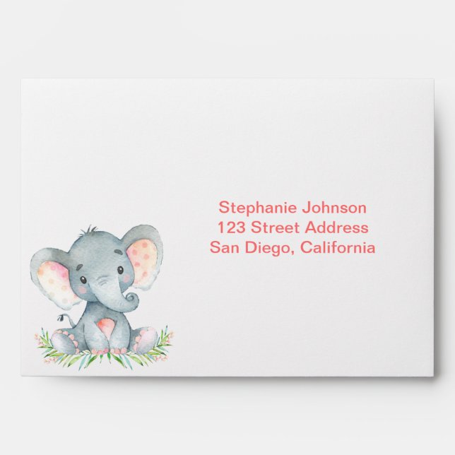 Watercolor Elephant Girl Envelope (Front)