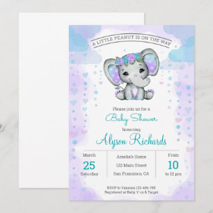 watercolor elephant girl floral Baby Shower  Invitation