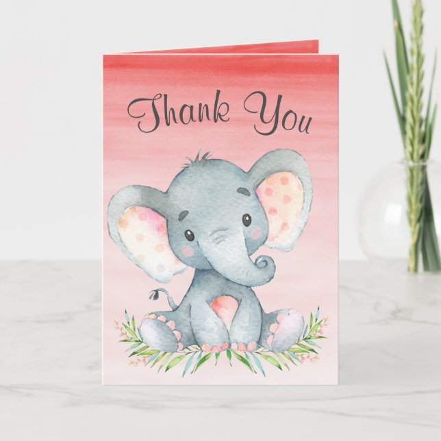 Watercolor Elephant Girl Thank You (Front)