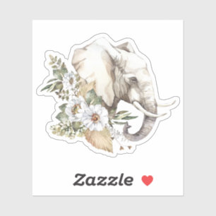 Watercolor Elephant Head & White Flowers Sticker