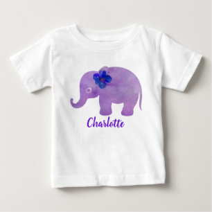 Watercolor Elephant Hibiscus Customisable Baby T-Shirt