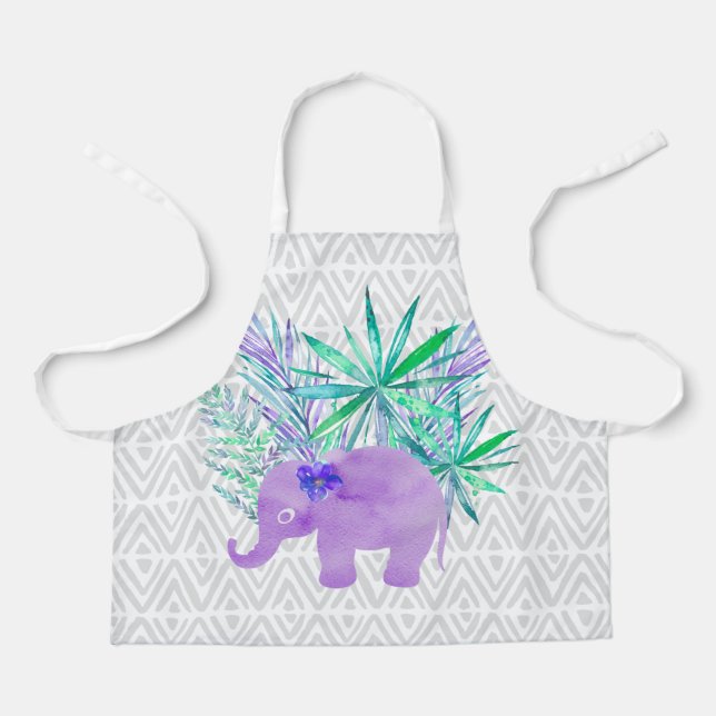 Watercolor Elephant Jungle Tropical Leaves Apron (Front)