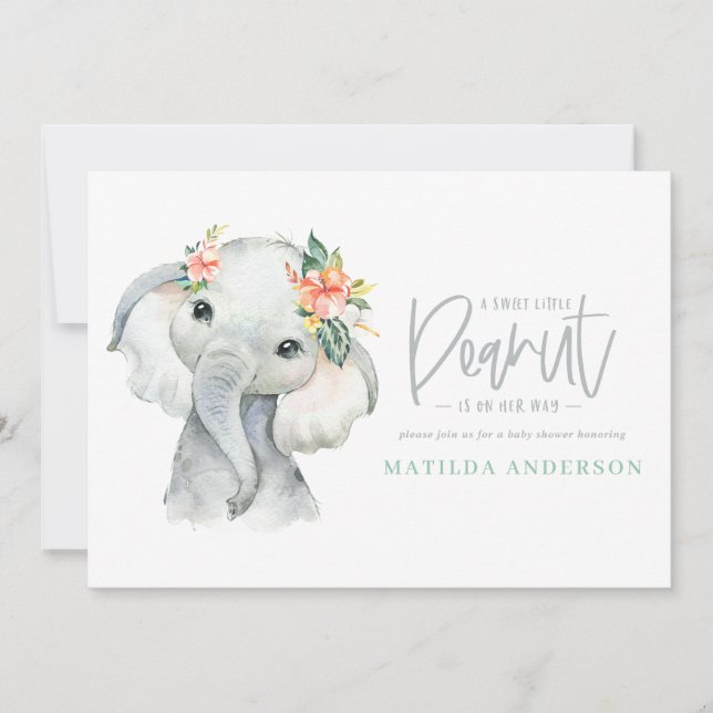 Watercolor elephant little girl baby shower party (Front)