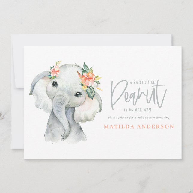 Watercolor elephant little girl baby shower party (Front)
