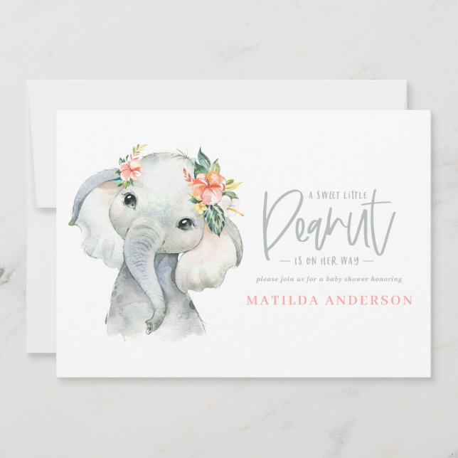 Watercolor elephant little girl baby shower party (Front)
