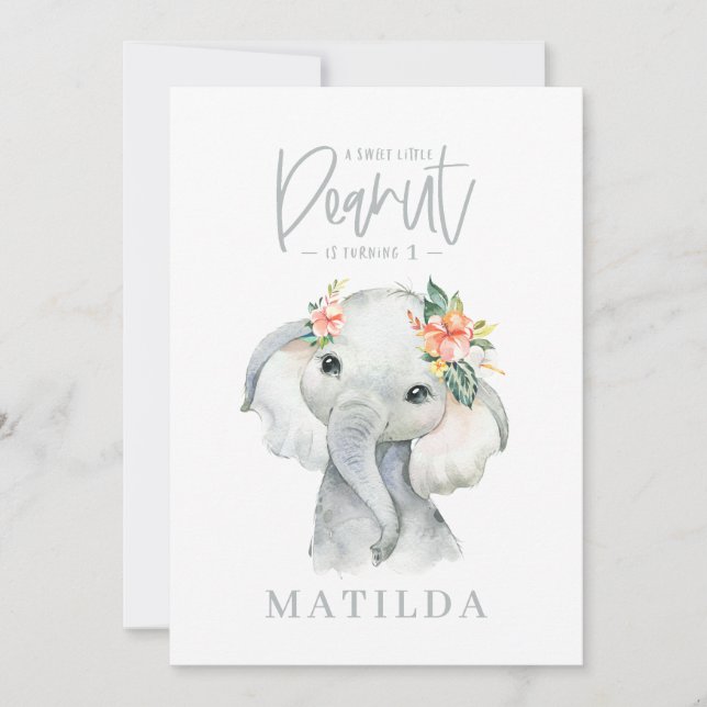 Watercolor elephant little girl birthday party (Front)