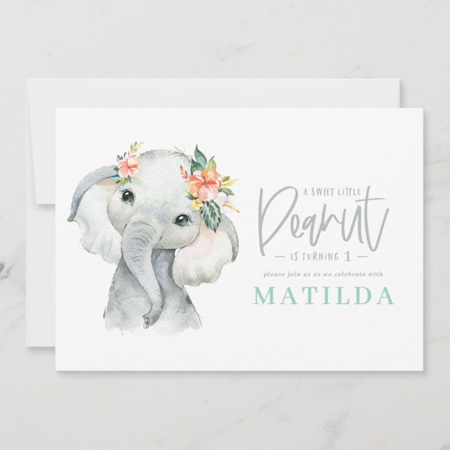 Watercolor elephant little girl birthday party (Front)