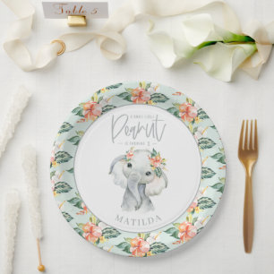 Watercolor elephant little peanut birthday party paper plate