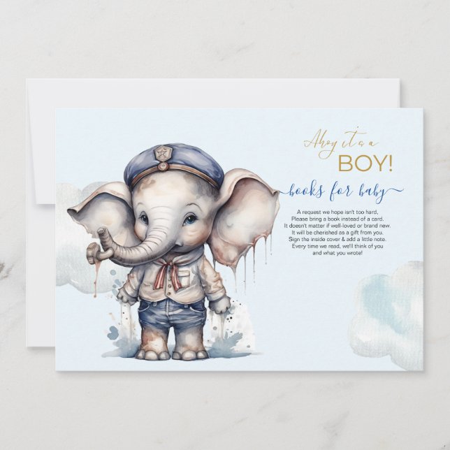 Watercolor Elephant nautical theme Books for baby Invitation (Front)