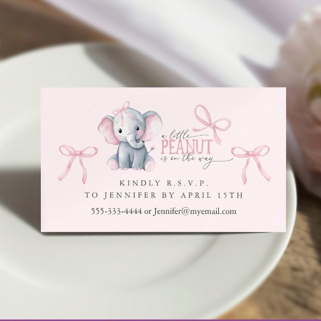 Watercolor Elephant Pink Bow RSVP Enclosure Card (Watercolor Elephant Pink Bow RSVP Enclosure Card)