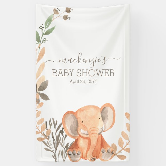 Watercolor Elephant Safari Baby Shower Banner (Vertical)