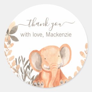 Watercolor Elephant Safari Baby Shower Classic Round Sticker