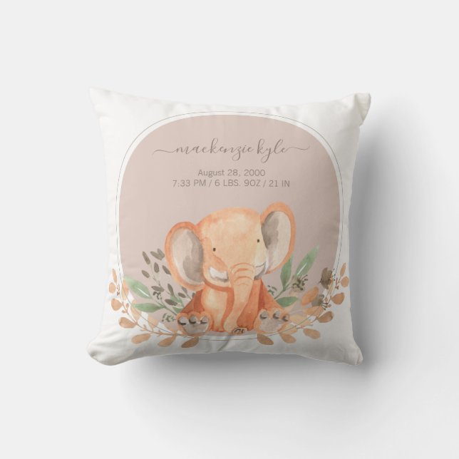 Watercolor Elephant Safari Baby Shower Cushion (Front)
