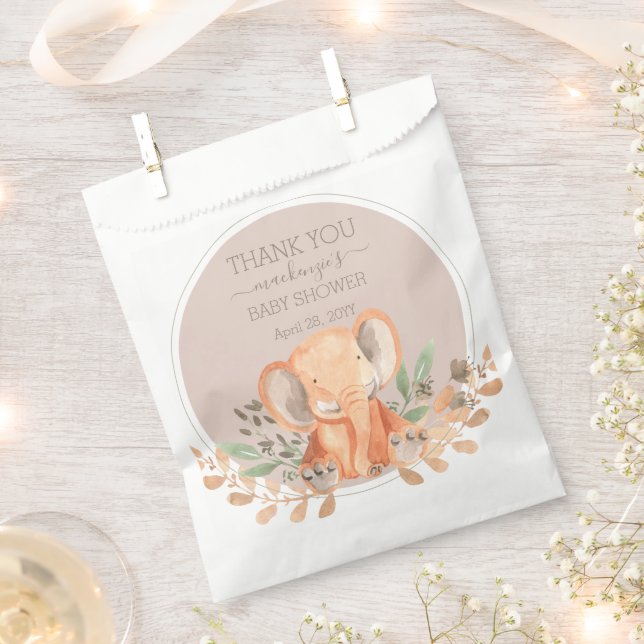 Watercolor Elephant Safari Baby Shower Favour Bags (Clipped)