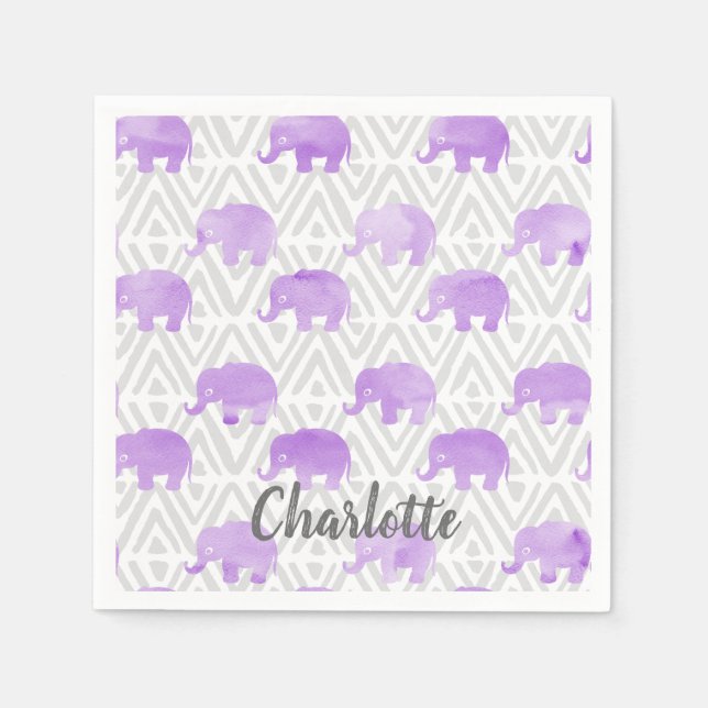 Watercolor Elephant Shibori Primitive Chevron Napkin (Front)