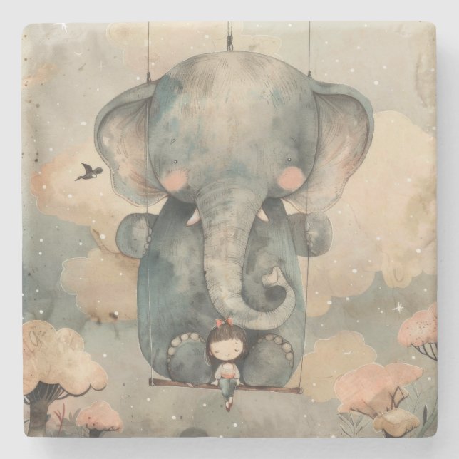 "Watercolor Elephant" Stone Coaster (Front)