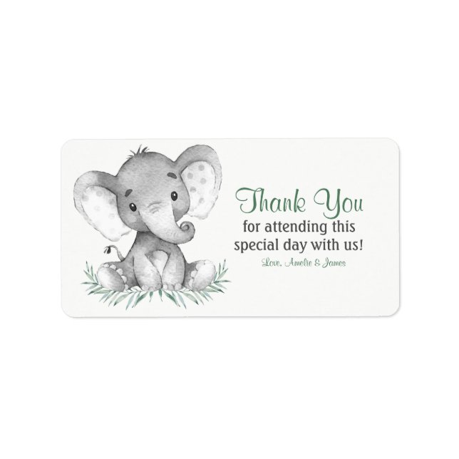 Watercolor Elephant Thank You Label (Front)