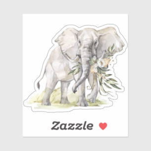 Watercolor Elephant & White Flowers Sticker