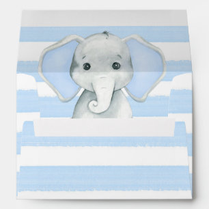 Watercolor Elephant With Blue Stripes Baby Shower Envelope