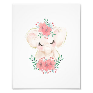 Watercolor Elephant with Florals Photo Print