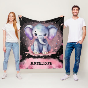 Watercolor Elephant with modern elegance print  Fleece Blanket