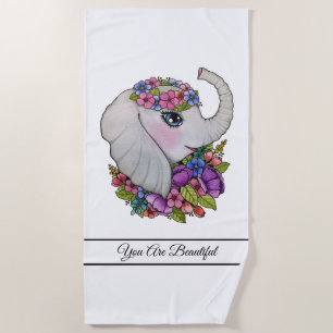 Watercolor Elephant With Wild Flowers Beach Towel