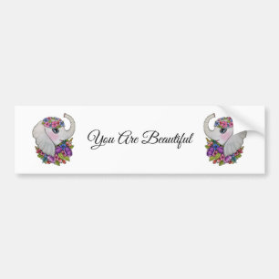 Watercolor Elephant With Wild Flowers Bumper Sticker