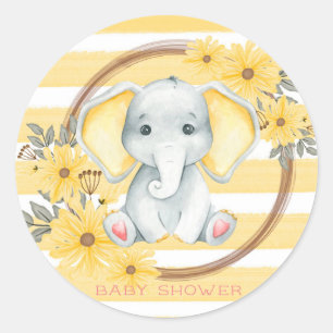 Watercolor Elephant With Yellow Stripe Baby Shower Classic Round Sticker