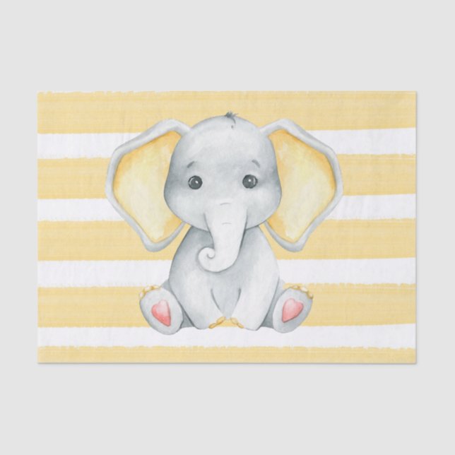 Watercolor Elephant With Yellow Stripe Baby Shower Tissue Paper (Front)